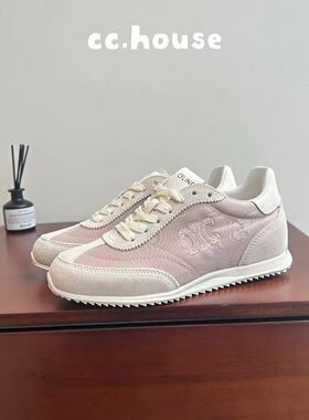 李庚希同款凯旋门刺绣真皮德训鞋女系带拼色阿甘鞋运动休闲小白鞋