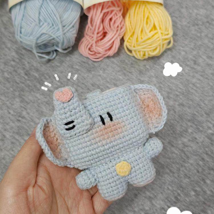 毛线钩针小象蓝牙耳机包手工编织diy材料包自制可爱包挂件送闺蜜