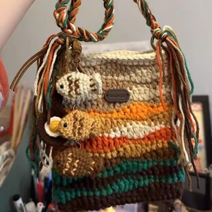 手工编织美拉德鲷鱼烧波浪手机包diy材料包毛线钩织钱包自制礼物