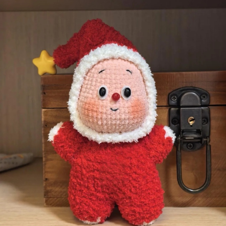 手工编织毛线钩针自制毛绒绒的圣诞套装星星人偶小摆件diy材料包