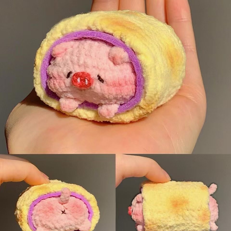 毛线钩织可爱虎皮芋泥猪猪卷玩偶diy材料包手工编织钥匙扣包挂件