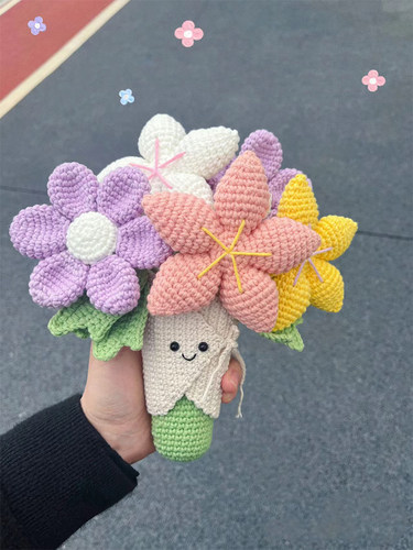 手工自制jellycat手捧花编织diy材料包毛线钩针永生花仿真花礼物