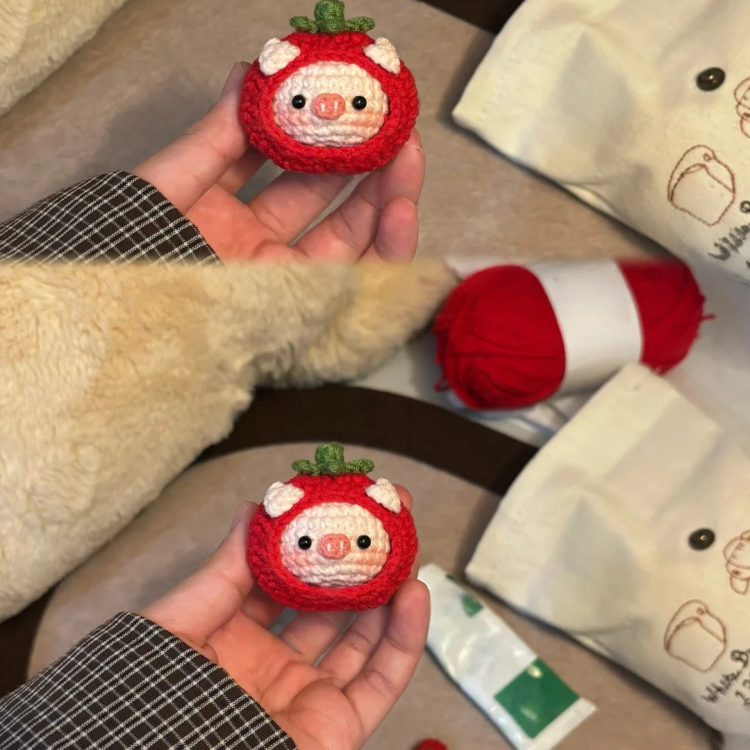 新款毛线钩针钩织可爱番茄小猪团子挂件diy材料包手作钥匙扣挂件