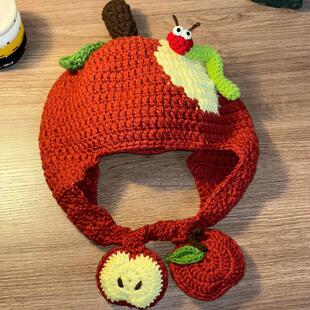 被虫蛀了的苹果帽diy材料包毛线编织秋冬围巾帽子手工钩针礼物