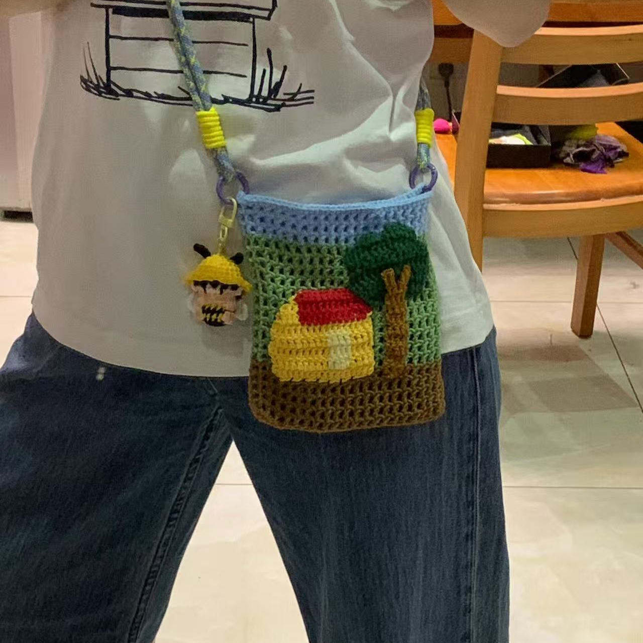 手工编织土地庙单肩手机包diy材料包毛线钩针手作零钱包闺蜜礼物