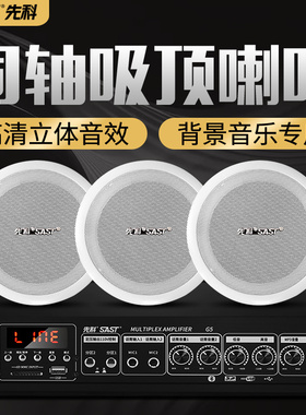 先科S4重低音同轴吸顶音响吊顶喇叭蓝牙功放套装嵌入店铺专用音箱