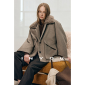 因由 95白鹅绒大毛领短款 秋冬气质轻奢毛呢保暖羽绒服外套女