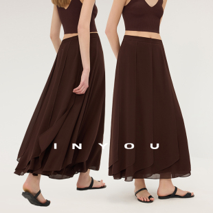 因由 飘逸轻盈多片不对称设计感雪纺半身裙女中长春夏a字裙子 法式