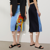am10 00上新 因由 原创印花开叉设计时尚 显瘦摩登半身裙
