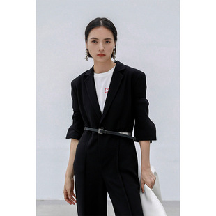 连体裤 西装 女秋季 气质垫肩高腰显瘦连衣裤 因由 直筒休闲长裤 长袖