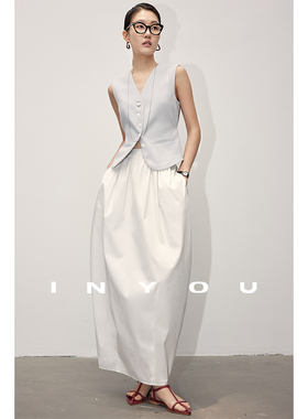 因由 白色花苞裙高腰显瘦a字半身裙夏女御姐风法式赫本中长款伞裙