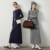 因由 中长款 连衣裙女美拉德色系静奢风极简显瘦秋冬内搭打底长裙