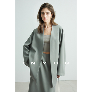 因由 轻生活高品质通勤羊毛西装 外套 半身裙两件套 高级感西服套装