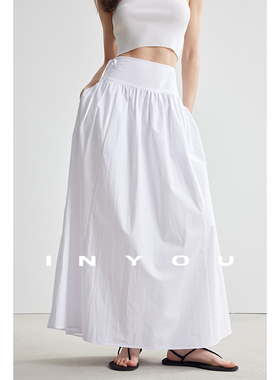 因由 高腰显瘦白色半身裙纯棉垂坠感ROW风百搭大A摆法式半身伞裙