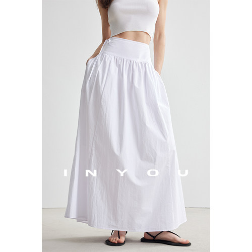 因由 高腰显瘦白色半身裙纯棉垂坠感ROW风百搭大A摆法式半身伞裙