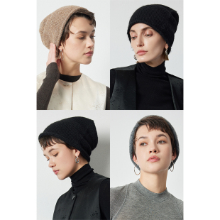 因由 显脸小包头保暖高级感帽子 灰色毛线帽绵羊毛冷帽女秋冬新款