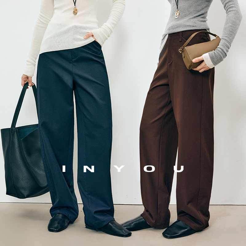 因由 秋冬新款高腰显瘦宽松时髦香蕉茧型立裁弯刀休闲长裤女