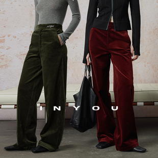 刺绣复古风灯芯绒休闲及地空气裤 ROW式 女 静奢高级感直筒裤 因由