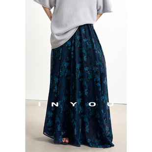 因由 獨家印花设计感波嬉风印花小众浪漫开叉宽松显瘦半身长裙女