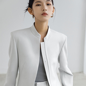 因由 两件套 一粒扣设计高腰显瘦垂感阔腿长裤 立领西装 外套新中式