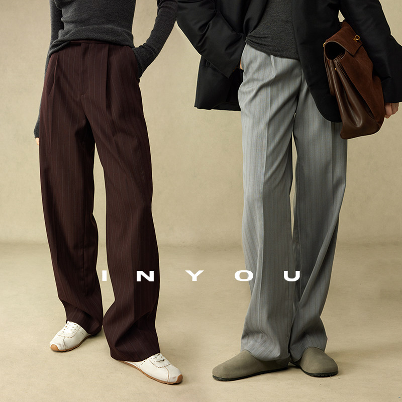 因由 知识分子窄版阔腿裤高街雅痞老钱风休闲条纹羊毛西装长裤女,女装/女士精品,休闲裤,淘宝优惠券,粉丝福利购,淘宝优惠卷