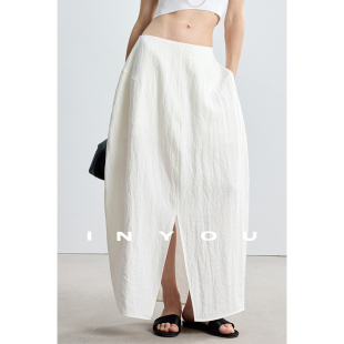 因由 气质开叉肌理感花苞裙空气感高街时髦茧型显瘦百搭半身裙女