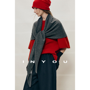 慵懒时髦叠穿造型保暖绵羊毛简约配饰围脖围巾披肩女 因由