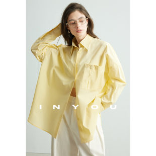 因由 高级感宽松黄色衬衣显瘦休闲百搭刺绣上衣女 氛围感廓形衬衫