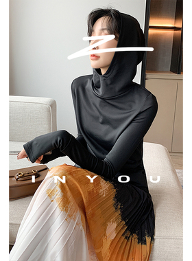 因由 长袖带帽卫衣女液氨微光泽感舒适休闲修身短款ins肤感皮肤衣