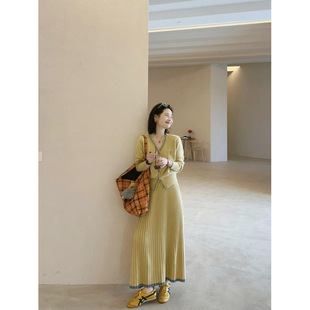2026新款 一整套穿搭超好看绝美黄色针织上衣半身裙两件套 秋季