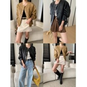 摩登都市 SN8713 机车风腔调感下摆抽绳PU皮夹克皮衣外套