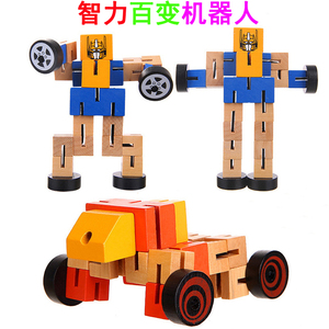 木制变形玩偶魔方机器人木质百变汽车人立体儿童益智木头积木玩具