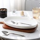 纯白鱼盘家用蒸鱼长方形蒸煮火锅盘水盘陶瓷感带托盘大容量汤盘