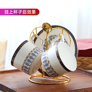 咖啡杯碟架子 挂双杯对杯2套杯碟的金色架子合金材质