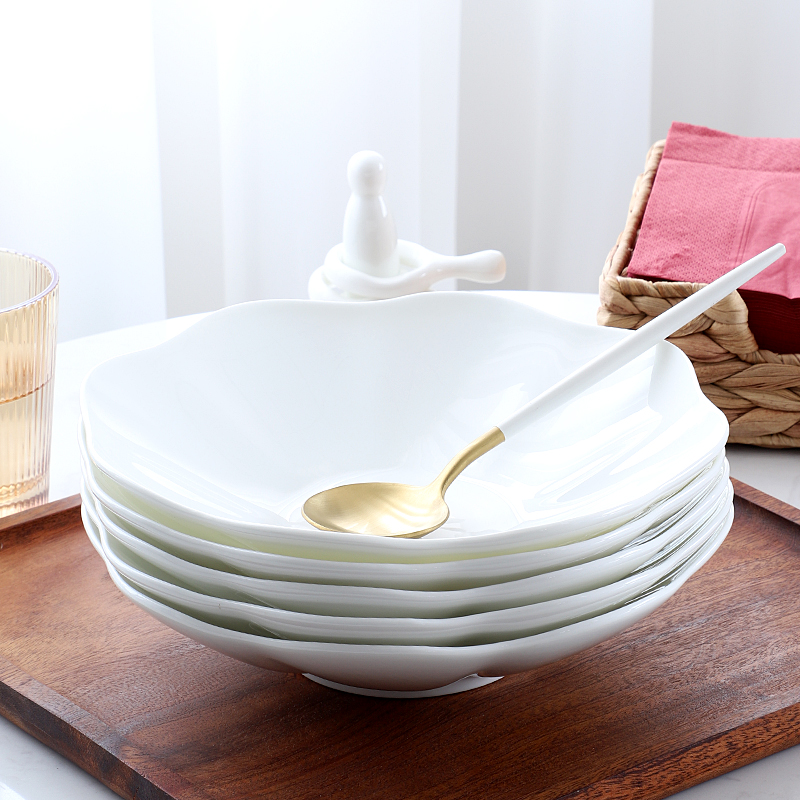 纯白花边深盘骨瓷盘子菜盘家用