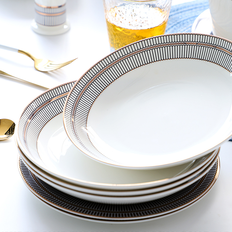 圆型轻奢骨质瓷盘子家用