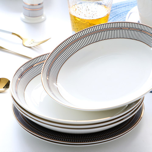 圆型轻奢骨质瓷盘子家用