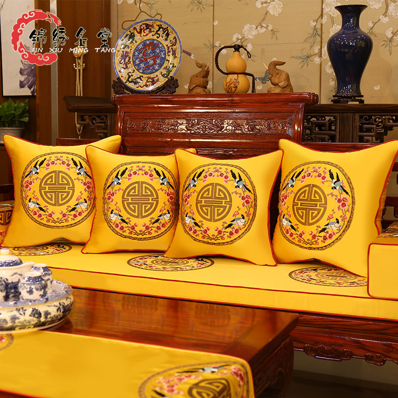中式红木沙发坐垫古典中国风罗汉床垫子五件套布艺实木家具坐垫套