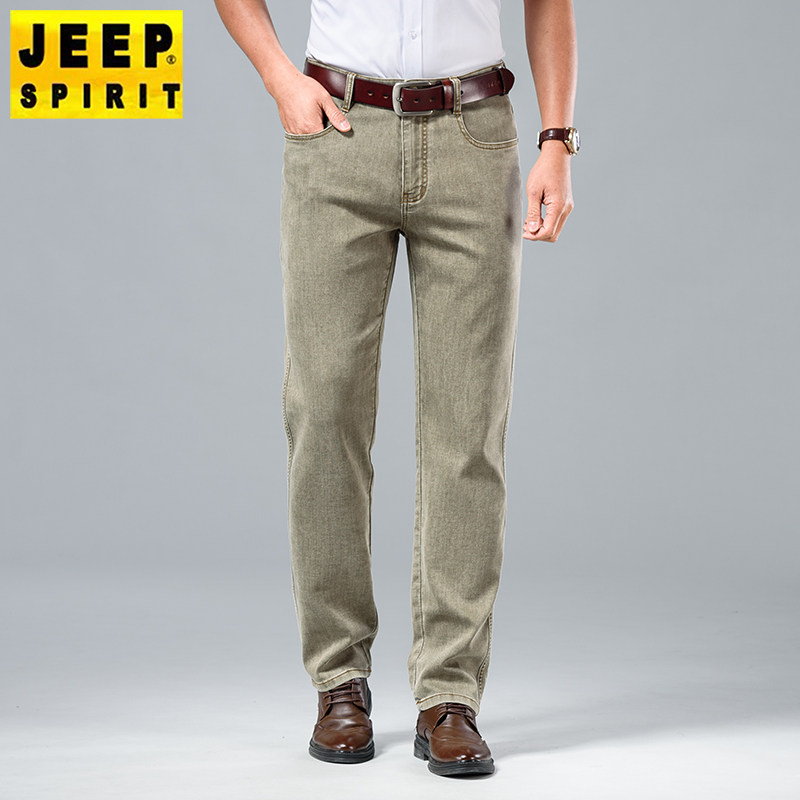 jeep spirit吉普牛仔裤夏季薄款水洗中腰直筒做旧宽松男裤牛仔裤