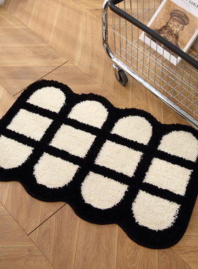 ins风浴室吸水地垫黑白格子地毯厕所门口脚垫卫生间速干防滑垫子