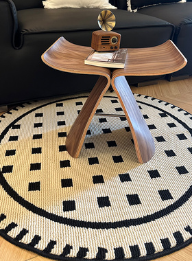 法式奶油风地毯客厅新款高级感中古仿羊毛椅子地垫圆形卧室床边毯