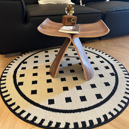 中古风仿羊毛圆形地毯卧室客厅