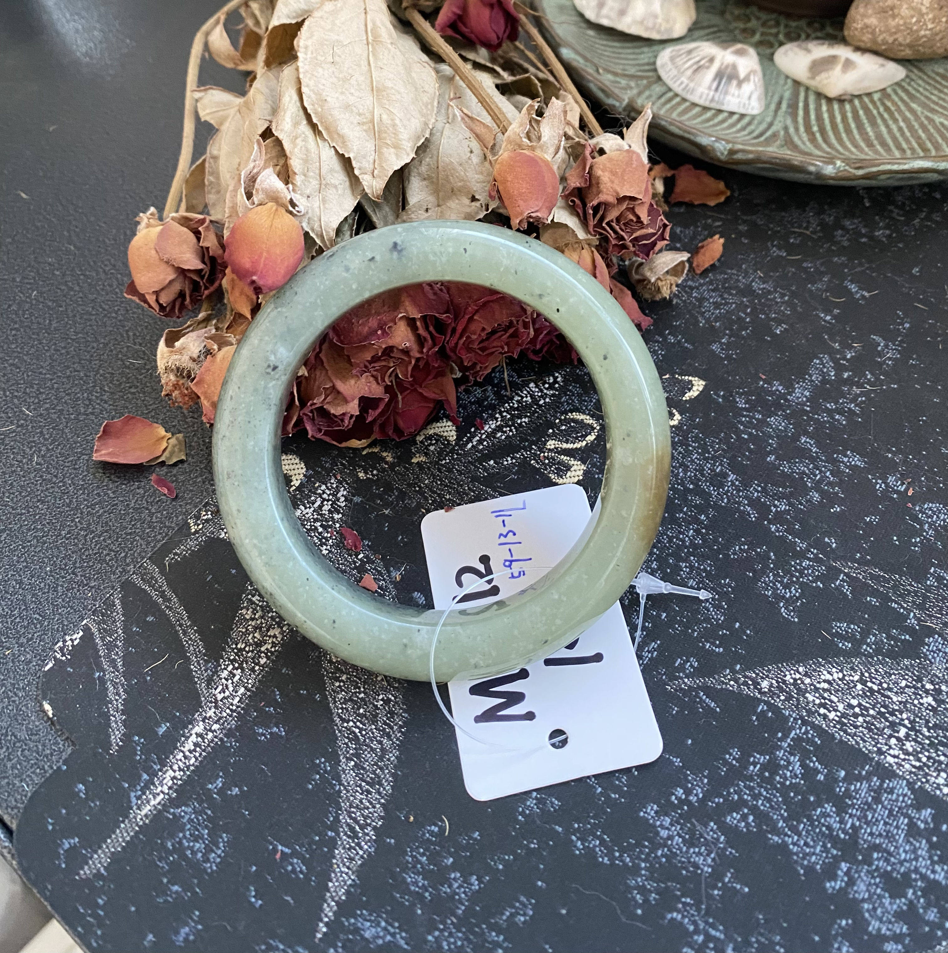 毛毛的翠/m 3212/特色三彩洒墨青花糖皮和田玉手镯/圈口59//180