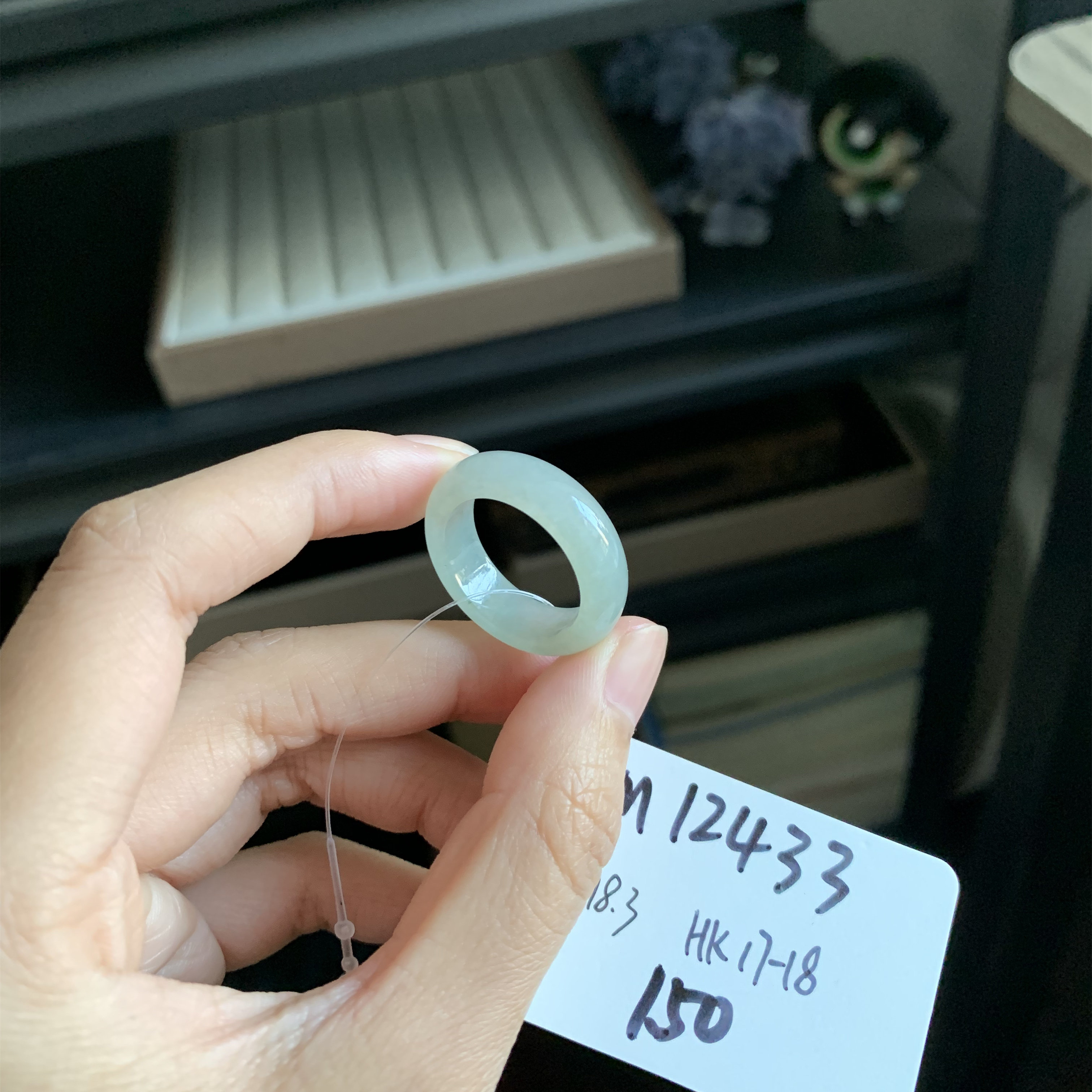 毛毛的翠//M 12433/天然油青翡翠戒圈/150