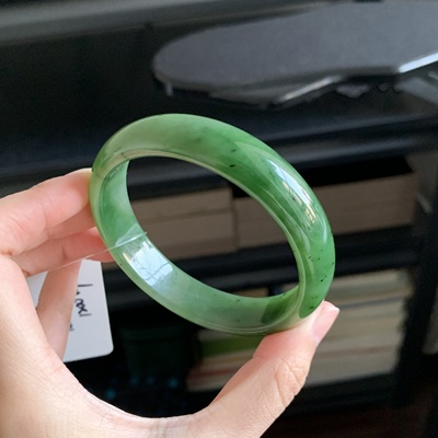 毛毛的翠//M 12738/和田玉碧玉大圈正圈手镯//58.5/1800