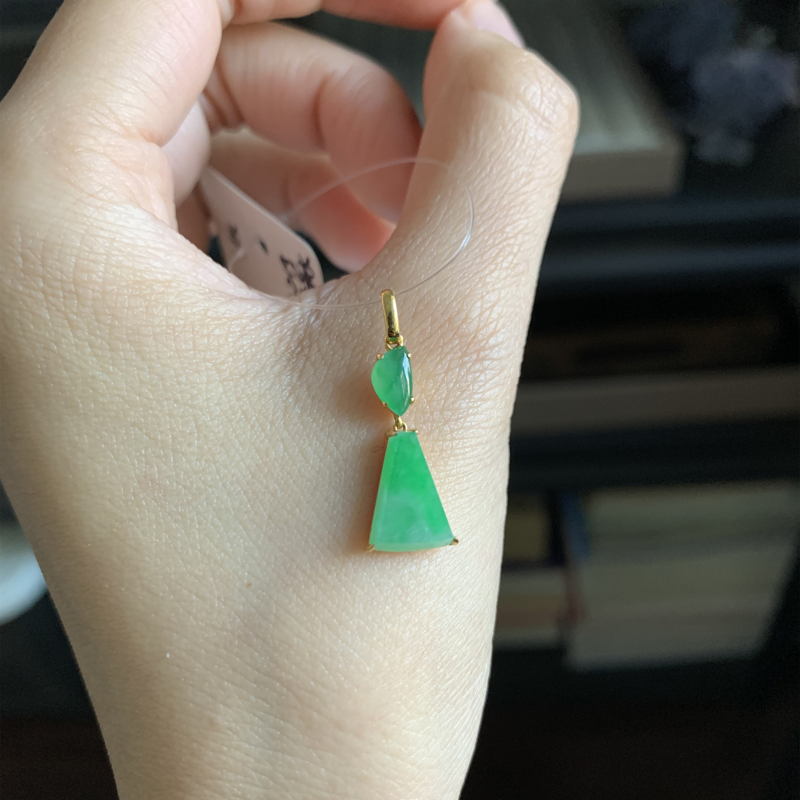 毛毛的翠//M 12489/天然18k金镶嵌绿色翡翠吊坠/1850