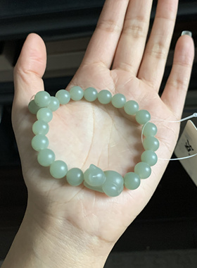 毛毛的翠//M 12016/和田玉浅且末猫猫圆珠手串/280