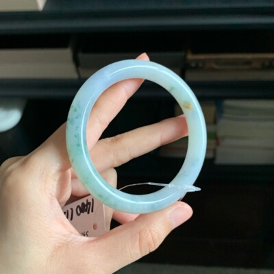 毛毛的翠//M 13448/天然特色淡紫飘绿花相间翡翠手镯/53.3/1400