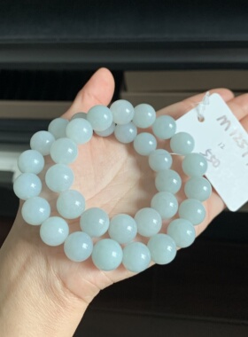 毛毛的翠/M 12597//天然淡奶蓝绿翡翠大珠长串//550