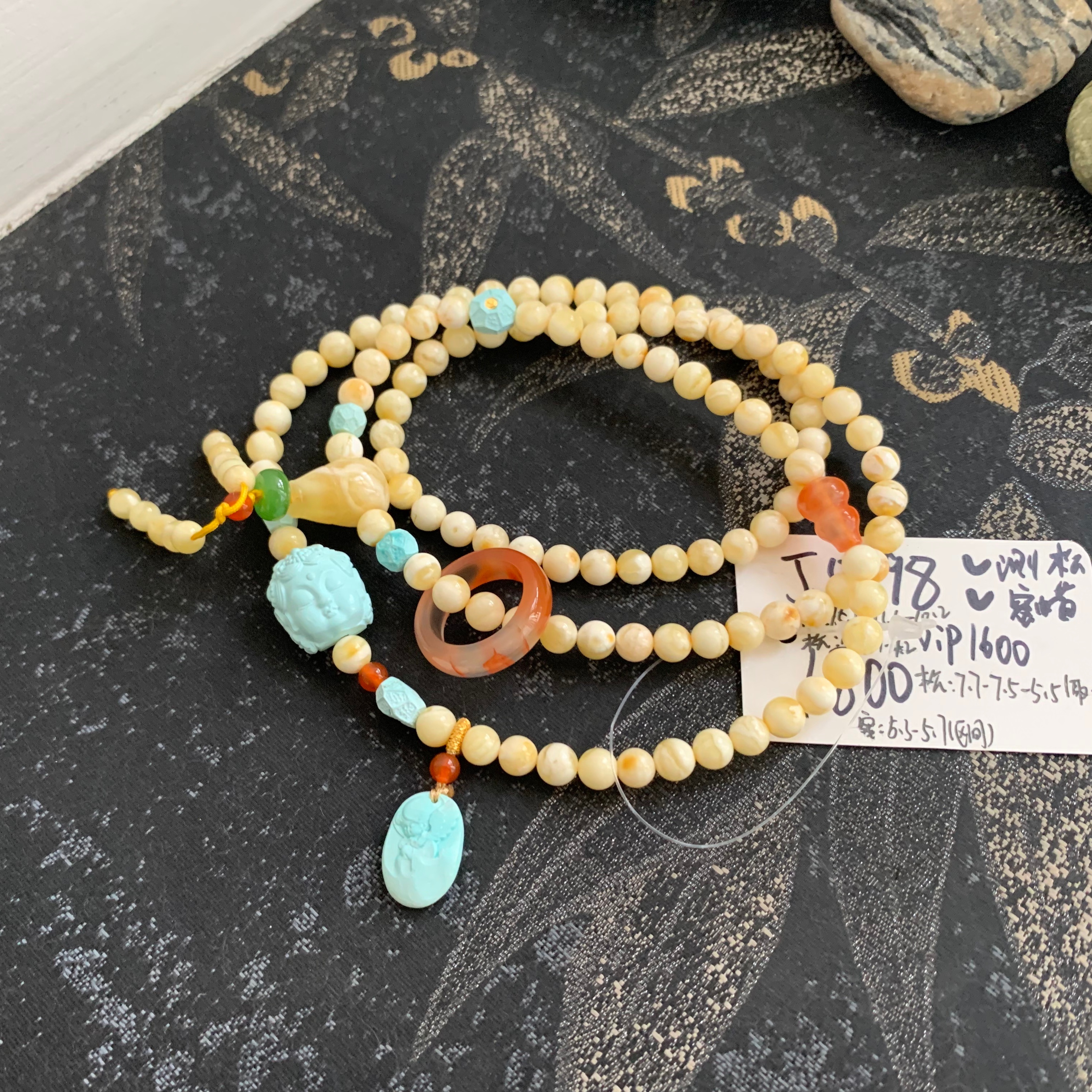 毛毛的翠/J 5198/天然白蜡圆珠绿松石冰飘南红长串//1800